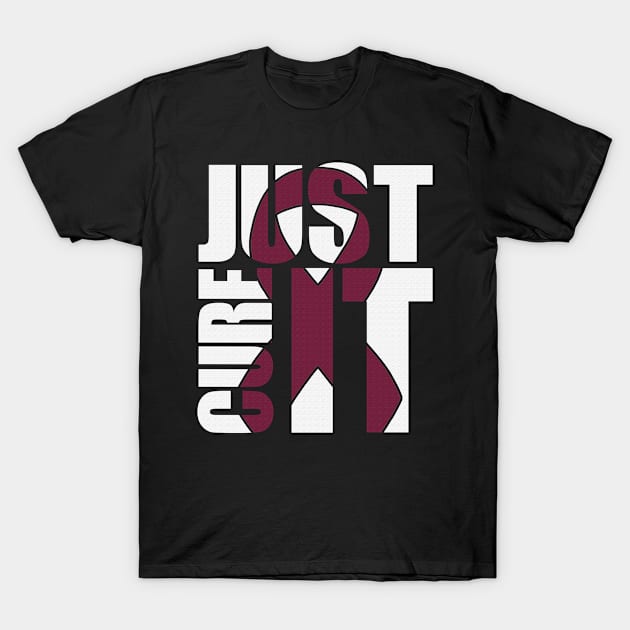 Just Cure It Sickle Cell Awareness Burgundy Ribbon Warrior T-Shirt by celsaclaudio506